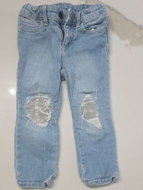 GAP Light Blue Skinny Jeans with Sequin Knee Patches 2T